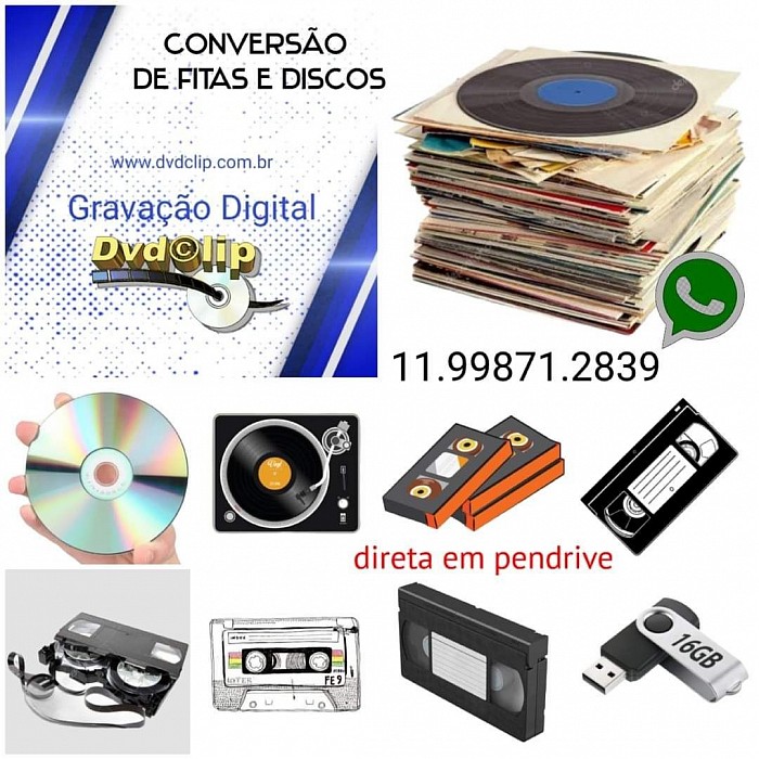 Digitalização de fitas e discos em pendrive.